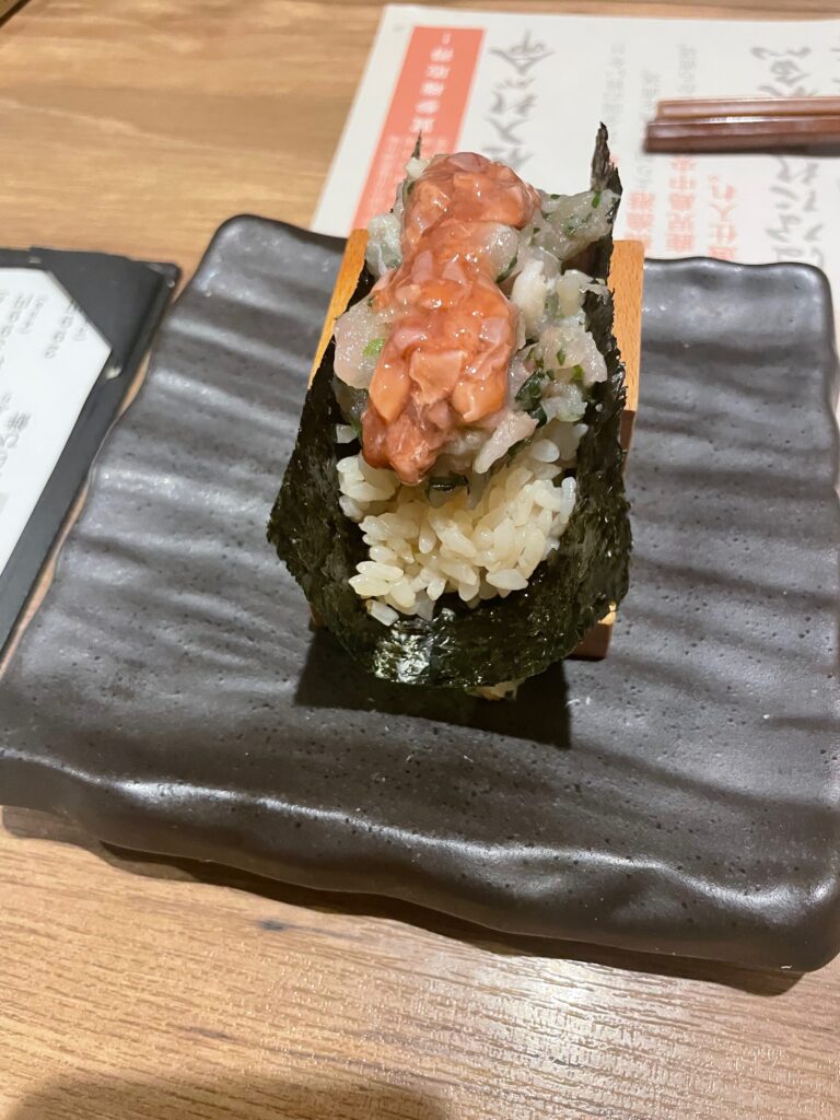 地魚なめろう酒盗手巻き